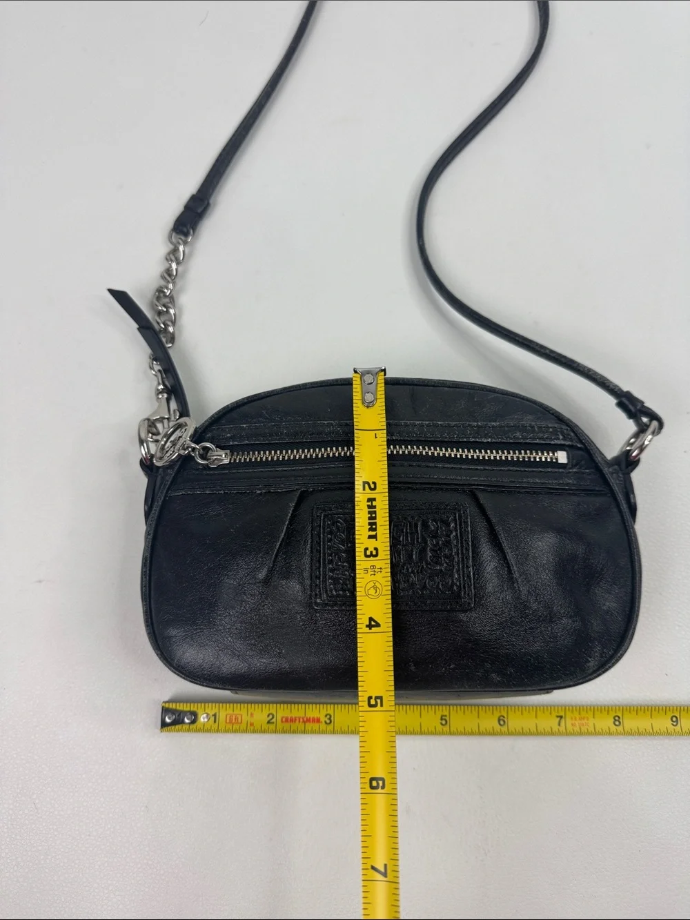 Coach Poppy Black Leather Crossbody with Silver zip & Charm purple lining
